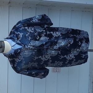 ODO DRAGON Abstract Metallic Blue Black‎ Mens Sz XL Short Sleeve Shirt VTG